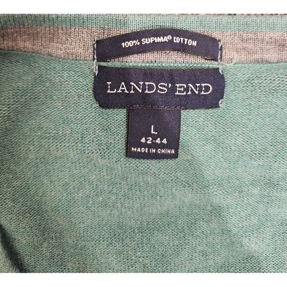 Lands' End Men's L V-Neck Sweater 100% Supima Cotton Green NormCore GrandpaCore - Picture 4 of 4